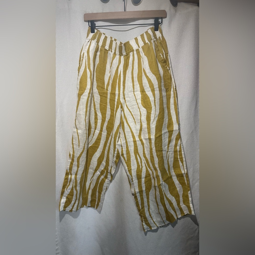 Rachel Zoe 100% Linen Mustard and White Linen Pants